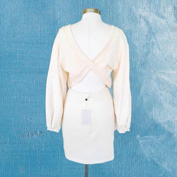 NWT LOVERS & FRIENDS Ada Cutout French Terrry Mini Dress Size Small Ivory - Picture 2 of 14